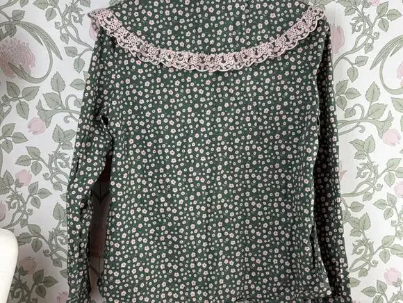 BODEN Green & Pink Floral Ruffle Statement Collar Long Sleeve Blouse - Size - 6 - Picture 5 of 10